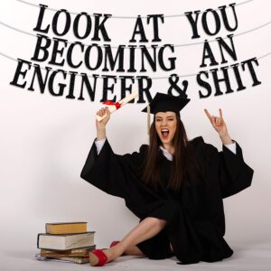 Look at You Becoming an Engineer Banner, Congrats Grad/You Did It/Congratulations Sign, Engineer Degree Graduation Party Decorations Supplies