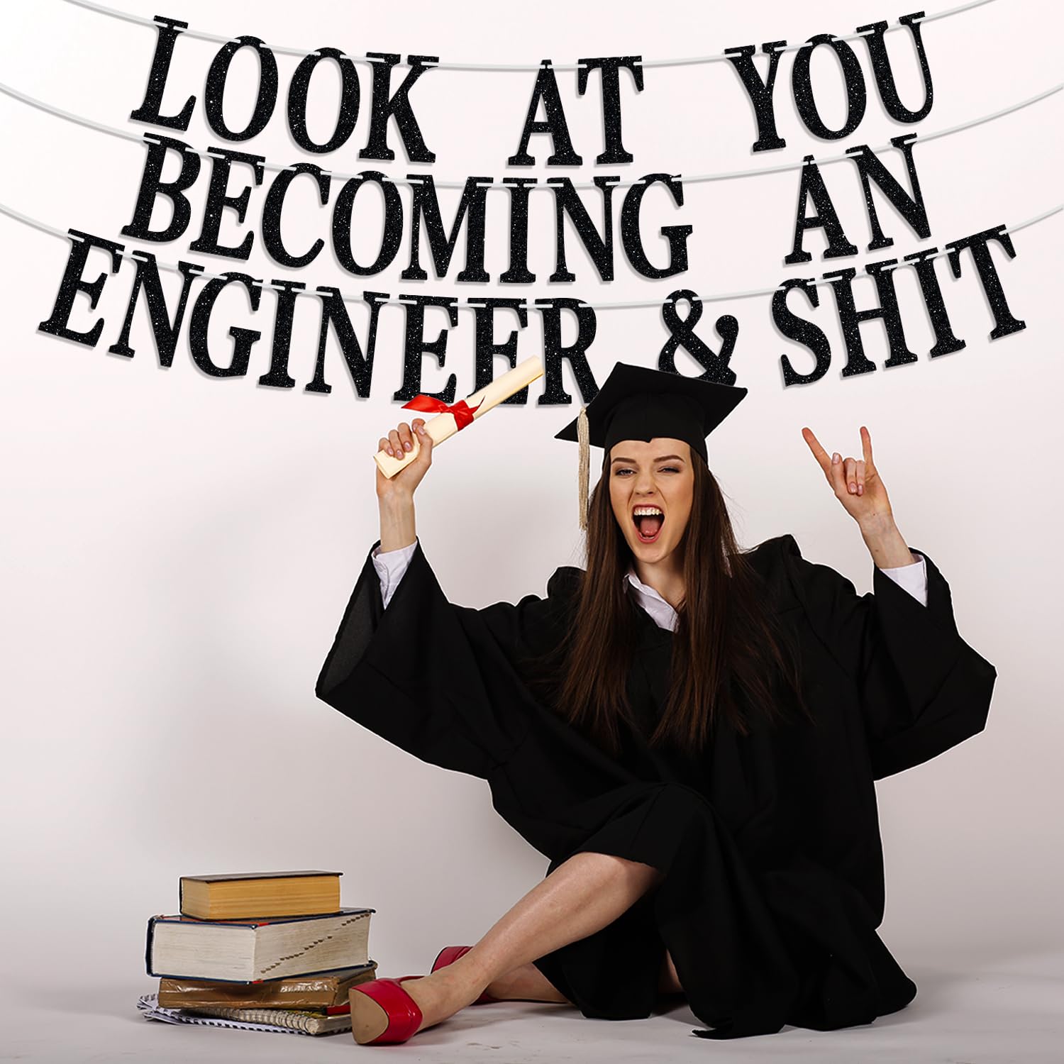 Look at You Becoming an Engineer Banner, Congrats Grad/You Did It/Congratulations Sign, Engineer Degree Graduation Party Decorations Supplies