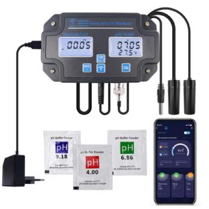 6 in 1 smart water quality tester, wifi ph meter ph, ec, tds, salt, sg, and temperature with 24hrs wi-fi online mobile app monitoring for fish ponds, aquariums, hydroponics, pool & seawater