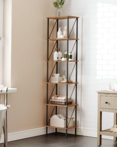 choezon narrow book shelf 6-tier 67.2" tall bookcase with protective diagonal braces, for living room, bedroom, study, balcony, rustic brown and black tcj06bf