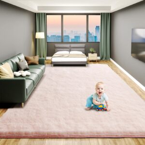 large 8x10 area rugs for living room, luxury fluffy shag fuzzy plush soft modern area rugs, big indoor thick soft nursery rug, anti-skid fluffy indoor carpet for kids room home decor, pink