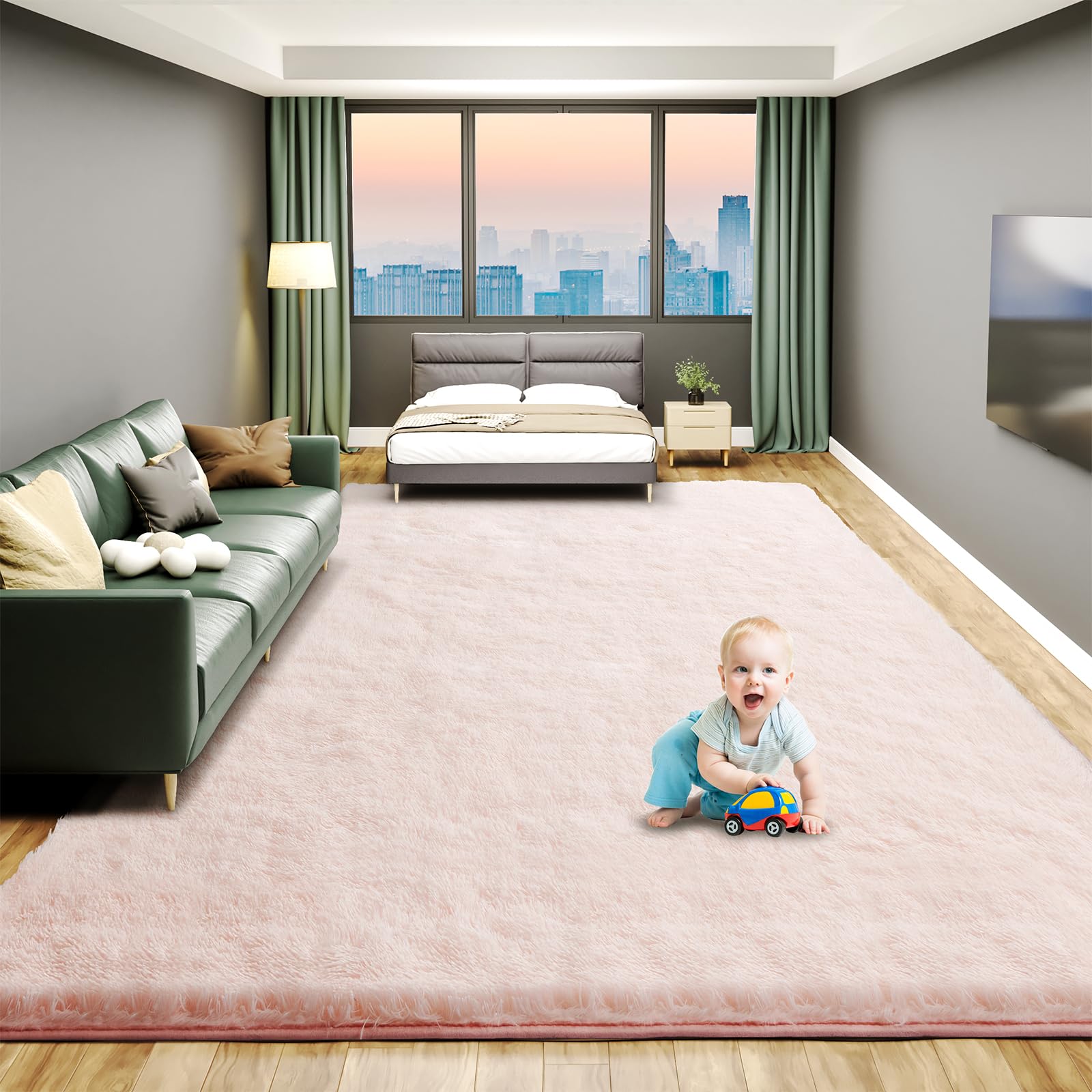 Large 8x10 Area Rugs for Living Room, Luxury Fluffy Shag Fuzzy Plush Soft Modern Area Rugs, Big Indoor Thick Soft Nursery Rug, Anti-Skid Fluffy Indoor Carpet for Kids Room Home Decor, Pink