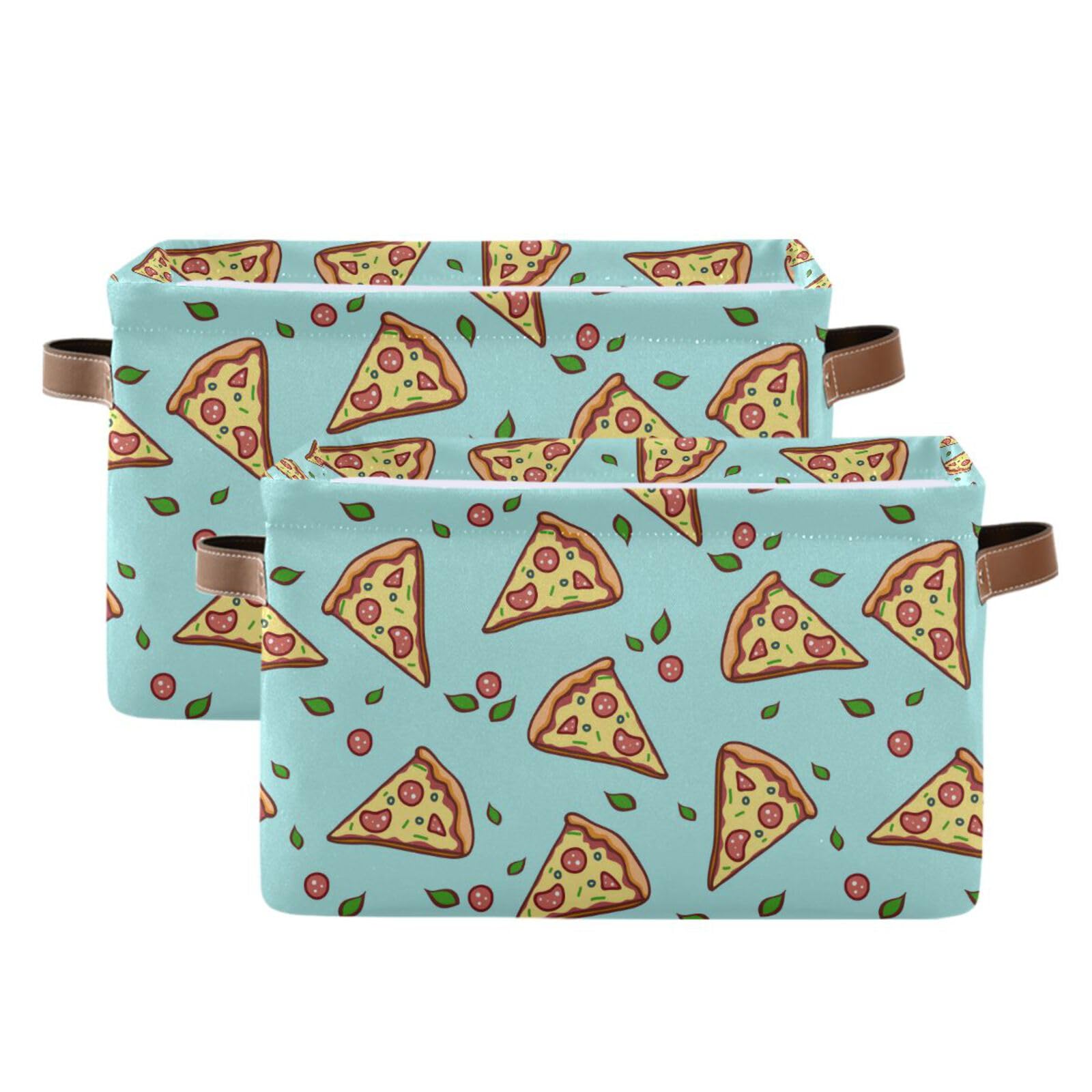 KEEPREAL Doodle Pizza Storage Baskets,Decorative Collapsible Rectangular Canvas Fabric Storage Bin for Home,2 Pack