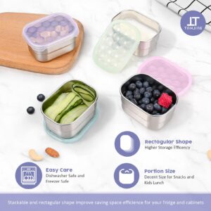 Tanjiae Stainless Steel Snack Containers for Kids and Toddlers | Easy Open Leak Proof Small Food Containers with Silicone Lids - Perfect Metal Lunch Box for Daycare and School (8oz, Set of 4)