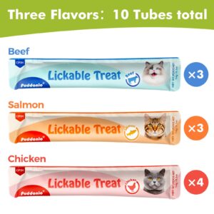 Puddonio High Meat Content Lickable Wet Cat Treats, Healthy Squeezable Soft Puree Cat Snacks - 0.5 Ounces Each Tube, 10 Tubes