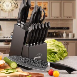 Knife Set, 15 Pieces Kitchen Knife Set with Built in Sharpener, High Carbon German Stainless Steel Knife Block Set, Dishwasher Safe