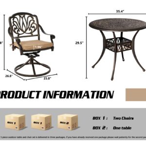 TITIMO 5-Piece Outdoor Patio Dining Set, All-Weather Cast Aluminum Patio Conversation Set with 4 Cushions Swivel Chairs and 35.4" Round Table, Umbrella Hole,for Backyard Garden Deck (Khaki)