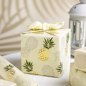 Garbendy Pineapple Wrapping Paper Roll - Gold Foil Design with Cut Lines for Birthdays, Holidays, Weddings, Baby Showers - 17" x33ft