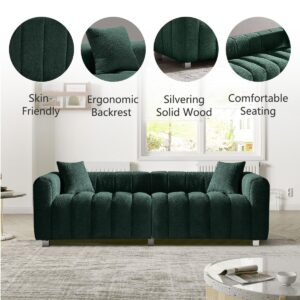 RXRRXY 87.4" Modern 3 Seater Sofa Couch for Living Room, Mid Century Fluffy Couches with Solid Wood Frame and 6 Legs for Bedroom, Apartment, Weight Capacity 750 LBS (Green)