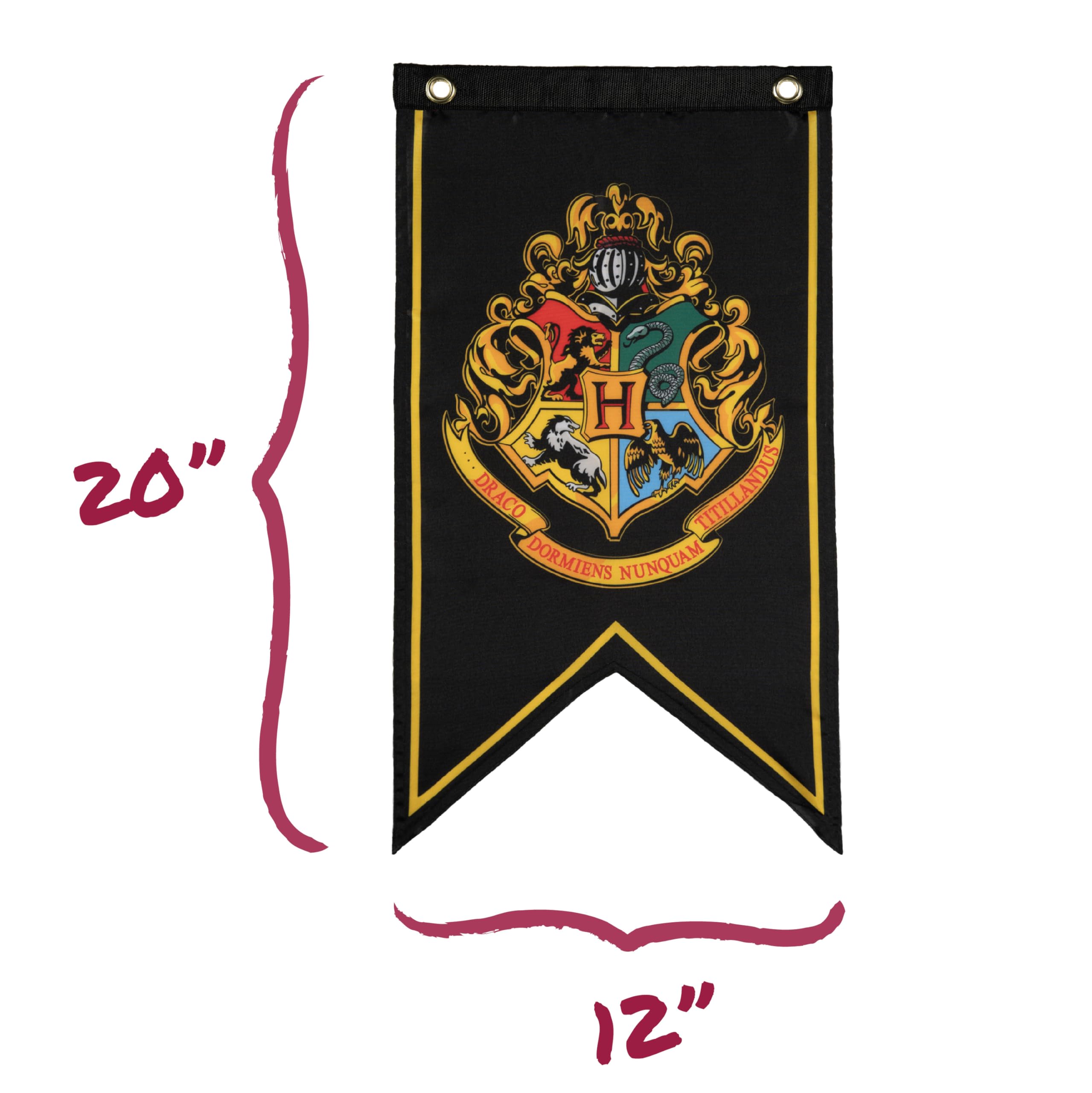 Conquest Journals Harry Potter Wizarding House Banner Flag Set, 12'' x 20'' Polyester Flags, Set of 5 Includes Hogwarts Crest, Gryffindor, Slytherin, Ravenclaw & Hufflepuff Banners, Birthday Party