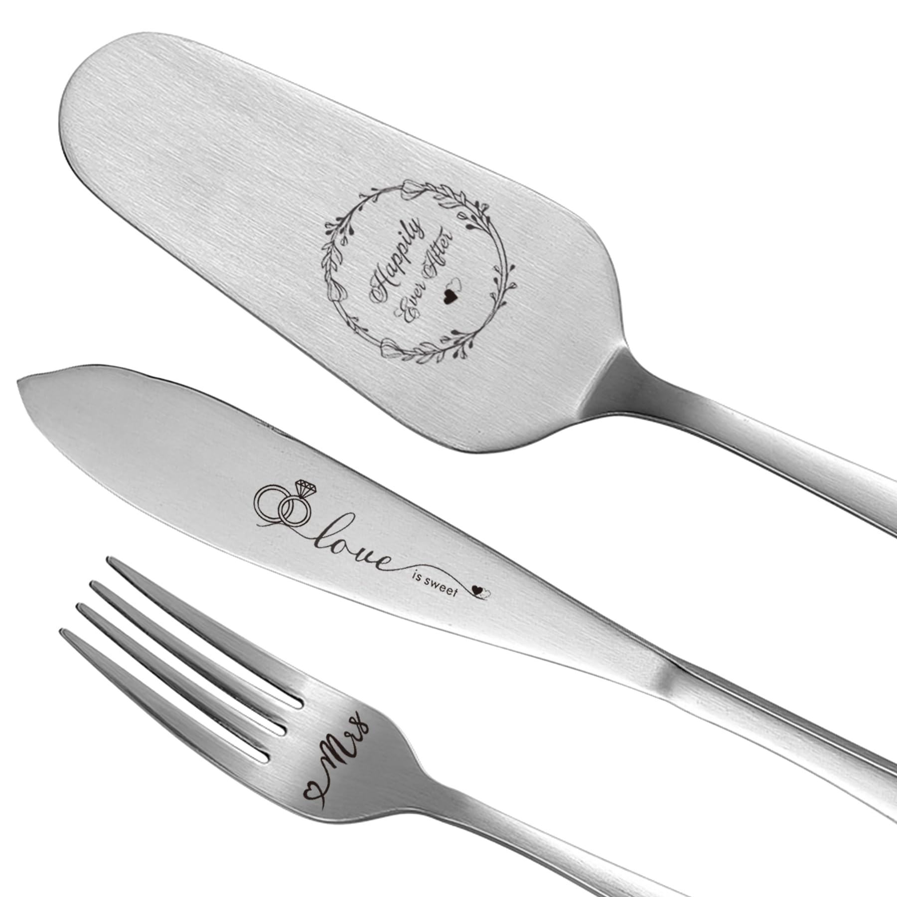 iooiluxry Cake Cutting Set For Wedding, Wedding Cake Knife And Server Set, Mr And Mrs Forks And Cake Cutter Set For Wedding, Bridal Shower Gifts, Engagement Gifts For Couples (Silver)