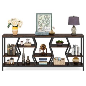 Tribesigns 70.9 Inches Sofa Console Table with 4 Tier Wood Storage Shelves, Industrial Extra Long Narrow Entryway Accent Tables for Hallway, Living Room, Foyer (Rustic Brown)