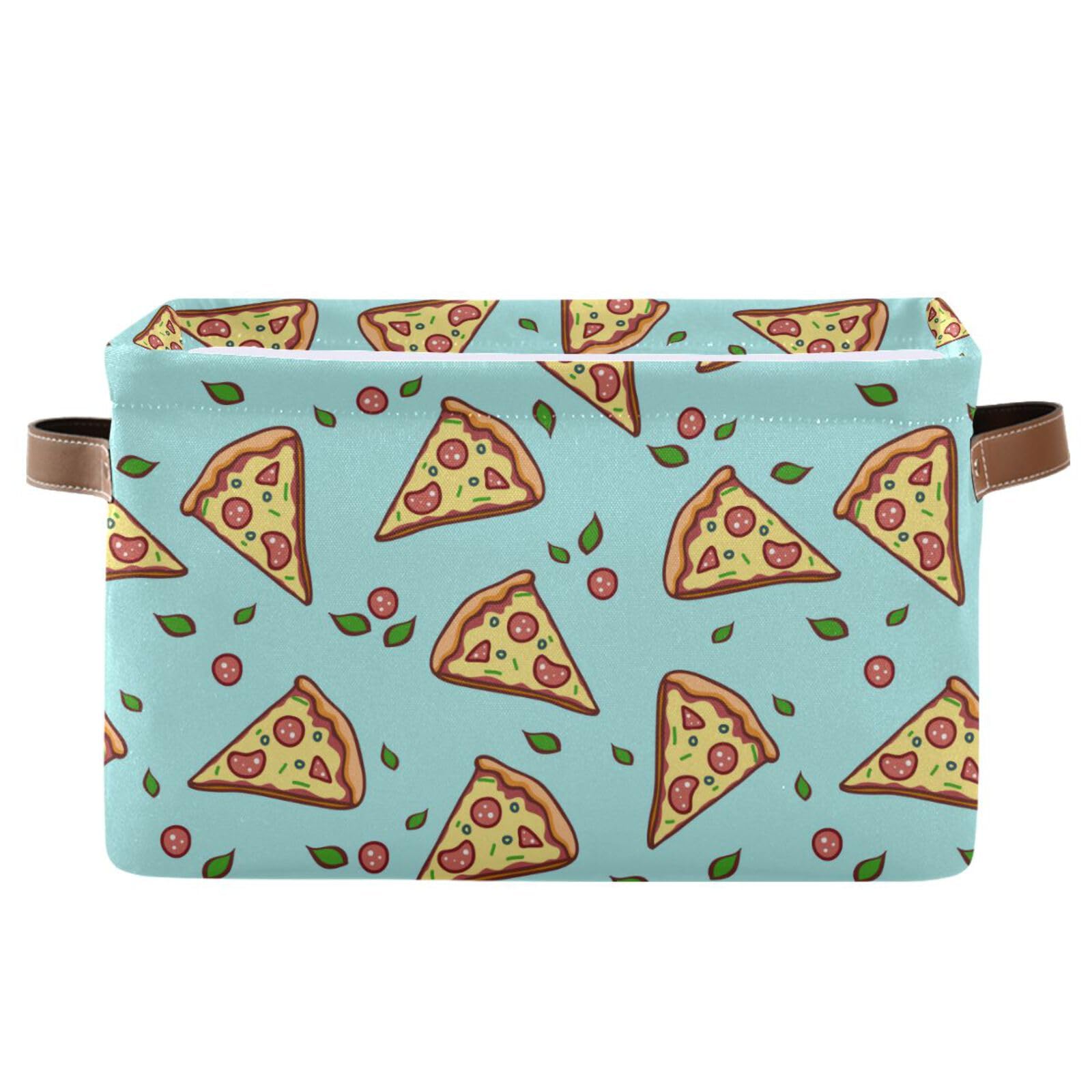 KEEPREAL Doodle Pizza Storage Baskets,Decorative Collapsible Rectangular Canvas Fabric Storage Bin for Home,2 Pack