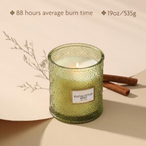 Eucalyptus Mint Scented Candles, Large Natural Soy Candle, 88 Hours Burning Time, Decorative Candles in Glass, Aromatherapy Candle Gift for Women, 19oz