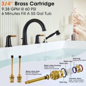 Wintap Black & Rose Gold Roman Bathtub Faucet Set with Hand Shower & Brass Valve Widespread Deck Mount 4 Hole High Flow Tub Faucets