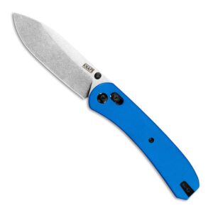 knafs - lander 2 folding pocket knife with clip - edc for men, women, everyone - gray stonewash blade - blue g10 handle