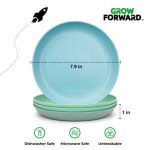 Grow Forward Wheat Straw Kids Plates and Bowls Sets - 8-Piece Unbreakable Dishwasher & Microwave Safe Plastic Plates for Kids - Reusable Non Toxic BPA-Free Dinnerware for Children - Rainforest