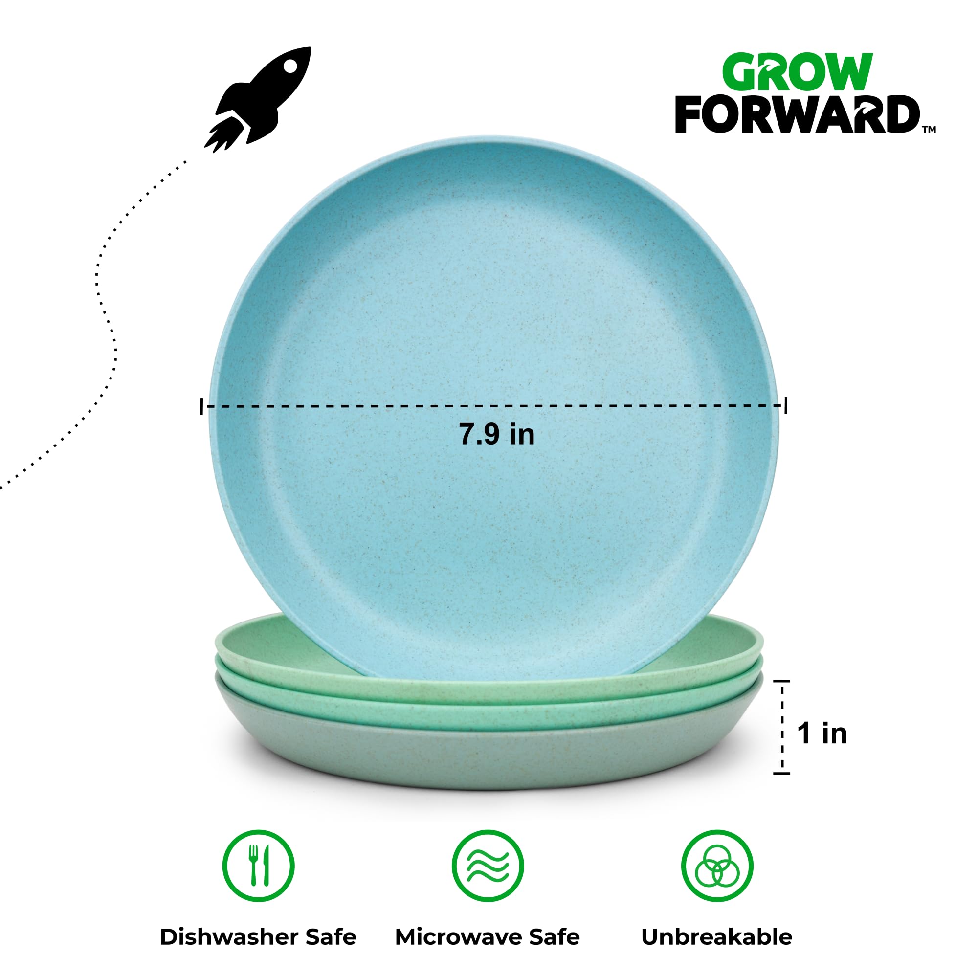 Grow Forward Wheat Straw Kids Plates and Bowls Sets - 8-Piece Unbreakable Dishwasher & Microwave Safe Plastic Plates for Kids - Reusable Non Toxic BPA-Free Dinnerware for Children - Rainforest