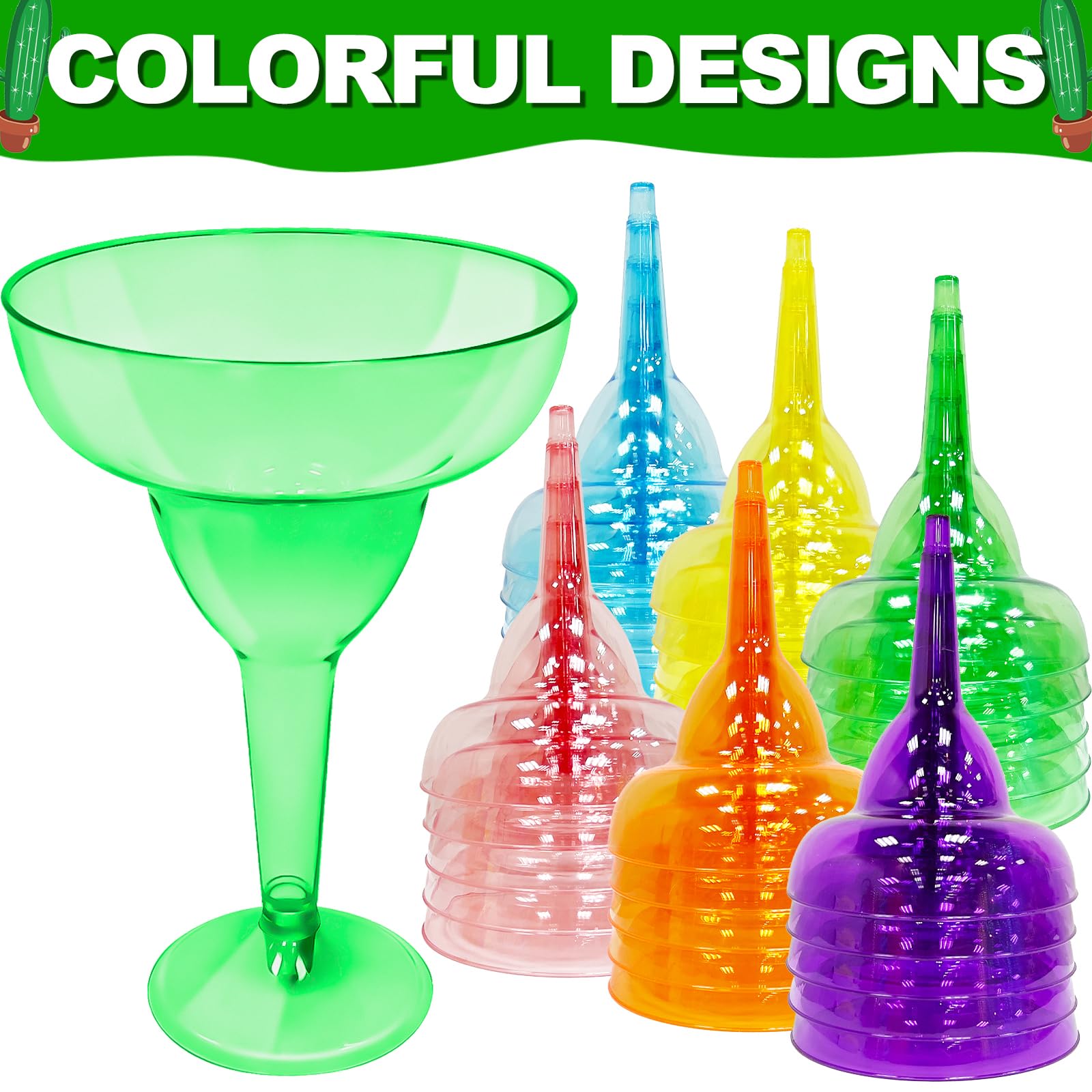 TURNMEON 30 Pack Plastic Margarita Glasses 12 oz Disposable Neon Cocktail Cups for Hawaiian Luau Party Decorations Mexican Fiesta Party Supplies Fun Taco Party Mexican Theme Party Supplies