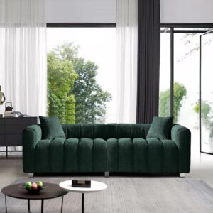 RXRRXY 87.4" Modern 3 Seater Sofa Couch for Living Room, Mid Century Fluffy Couches with Solid Wood Frame and 6 Legs for Bedroom, Apartment, Weight Capacity 750 LBS (Green)