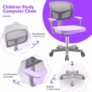 FUTADA Kids Desk Chair, Height Adjustable Children Study Chair w/Lumbar Support, Swivel Mesh Seat, Universal Casters, Ergonomic Kids Task Chair for Boys Girls Aged 3-10, Home, School, Office (Purple)