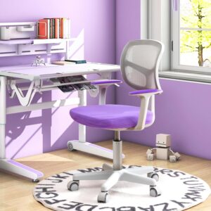 FUTADA Kids Desk Chair, Height Adjustable Children Study Chair w/Lumbar Support, Swivel Mesh Seat, Universal Casters, Ergonomic Kids Task Chair for Boys Girls Aged 3-10, Home, School, Office (Purple)