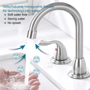 RKF Bathroom Faucets for Sink 3 Hole Brushed Nickel 8 inch Widespread Bathroom Sink Faucet with Drain Double Lever Handle Faucet Bathroom Vanity Faucet Basin Mixer Tap Faucet with Hose&Deck RKF03011