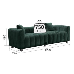 RXRRXY 87.4" Modern 3 Seater Sofa Couch for Living Room, Mid Century Fluffy Couches with Solid Wood Frame and 6 Legs for Bedroom, Apartment, Weight Capacity 750 LBS (Green)