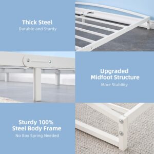 IDEALHOUSE Low Profile Full Bed Frame, 6 Inch Heavy Duty Metal Full Size Platform Bed Frame, Mattress Foundation with Steel Slat Support, No Box Spring Needed, Easy Assembly, White