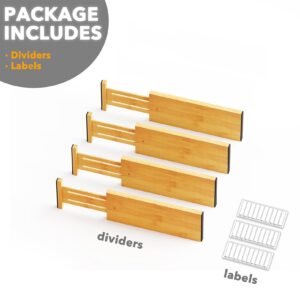 SpaceAid Bamboo 4 Pack Dresser Drawer Dividers, 4.65“ High Adjustable 12.5“-17” Drawer Organizers, Expandable Organization for Clothing, Clothes, Dressers, Natural