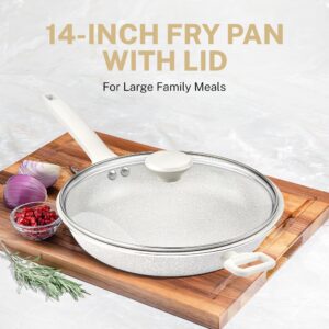 Granitestone 14 Inch Non Stick Frying Pans with Lid, Large Frying Pans Nonstick with Lid, Non Toxic Family Sized Nonstick Skillet, Multipurpose Nonstick Frying Pan, Oven Safe Skillet, Dishwasher Safe…