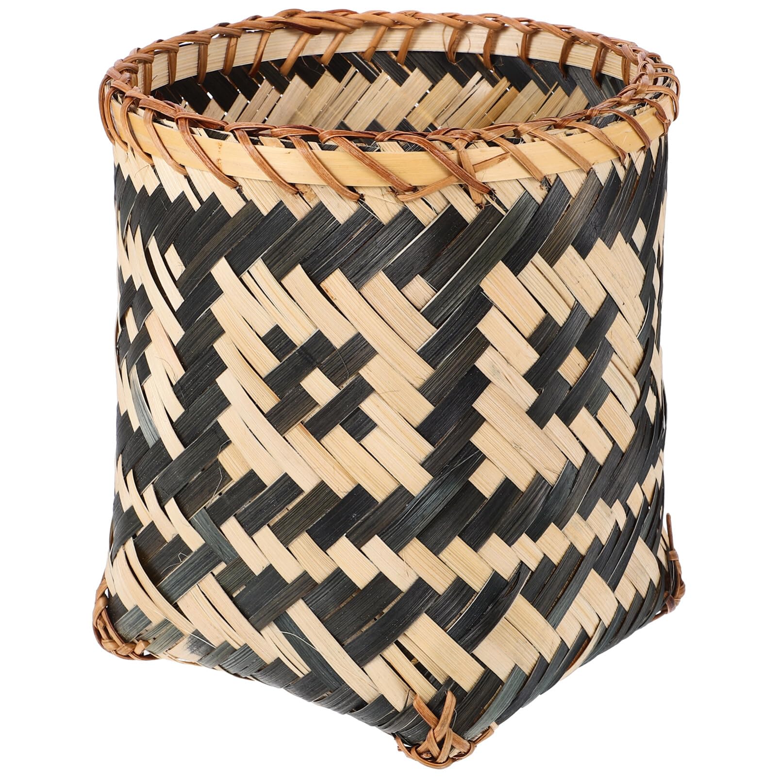 MAGICLULU Bamboo Trash Can, Woven Waste Basket Decorative Wicker Basket 8 Inch Boho Rubbish Bin Woven Pot Bamboo Vase Garbage Can Office Rattan Weaving Basket