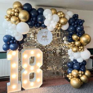 navy blue and gold balloons garland kit, 167 pcs navy blue white gold balloons arch kit for birthday baby shower wedding graduation class of 2024 prom party decorations