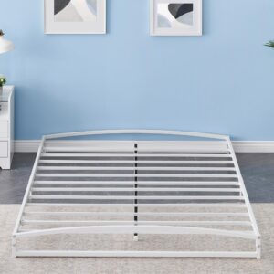 IDEALHOUSE Low Profile Full Bed Frame, 6 Inch Heavy Duty Metal Full Size Platform Bed Frame, Mattress Foundation with Steel Slat Support, No Box Spring Needed, Easy Assembly, White