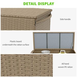 Outsunny 83 Gallon Deck Box, Large Outdoor Storage Chest, PE Wicker Trunk for Outside on Wheels for Garden Tools, Pool Supplies & Patio Furniture Cushions, Brown