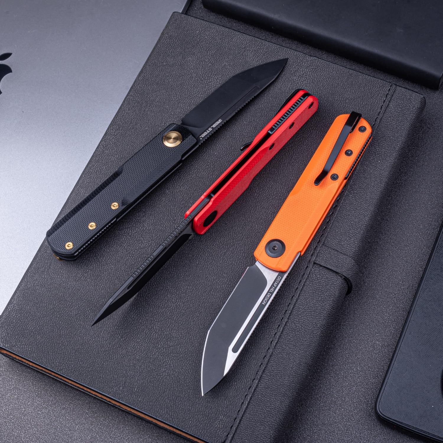 Real Steel Knives G-Tanto Slipjoint Folding Knife 2.64" Nitro-V Black Two-Tone Finish Tanto Blade-Orange G10 Handle, Designed by Ostap Hel, Perfect for Camping, Hiking, Daily Cutting Tasks