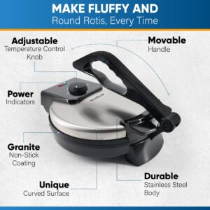 10inch Roti Maker by StarBlue with FREE Roti Warmer and Removable Handle - The automatic Stainless Steel Non-Stick Electric machine to make Indian style Chapati, Tortilla, Roti AC 110V 50/60Hz 1200W