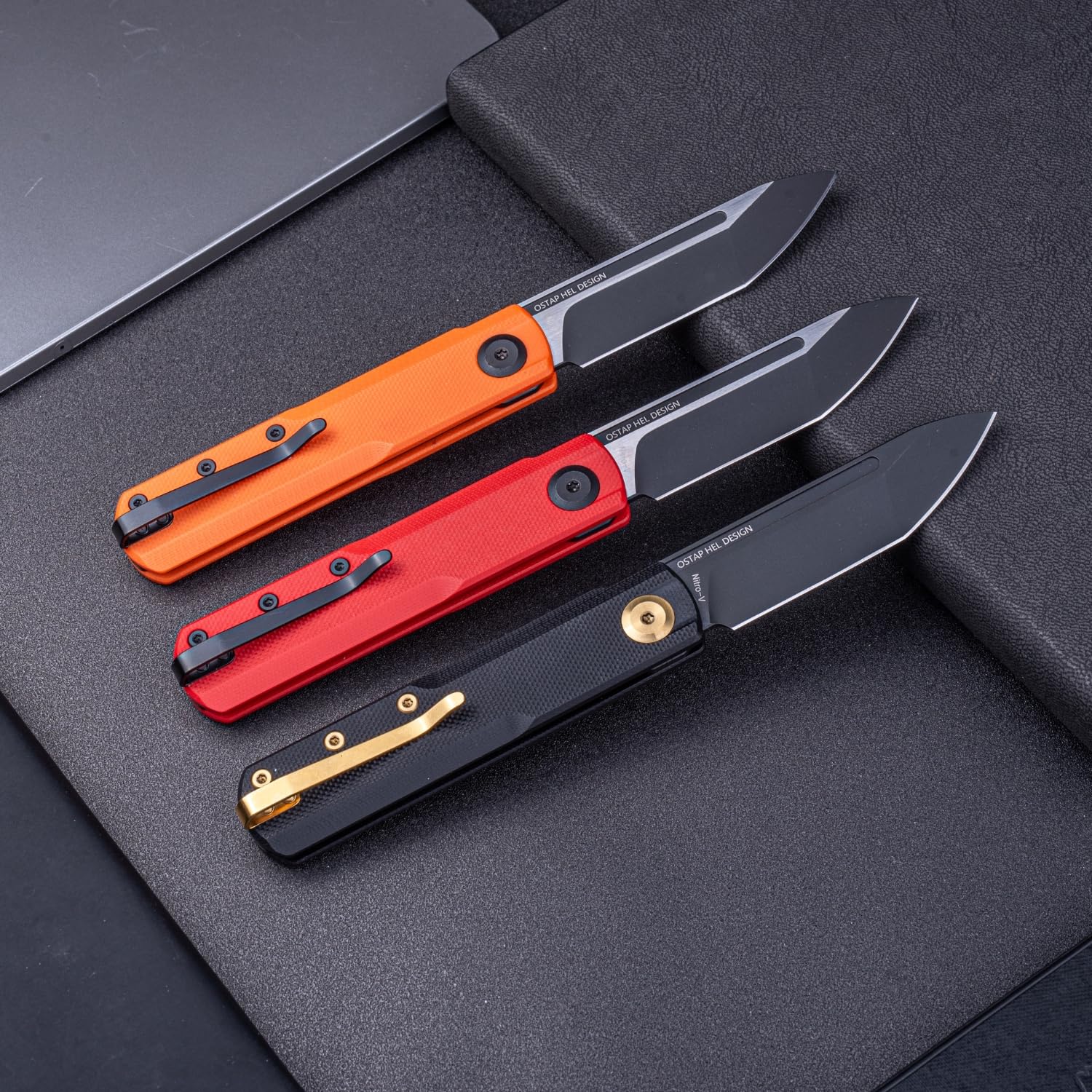 Real Steel Knives G-Tanto Slipjoint Folding Knife 2.64" Nitro-V Black Two-Tone Finish Tanto Blade-Orange G10 Handle, Designed by Ostap Hel, Perfect for Camping, Hiking, Daily Cutting Tasks