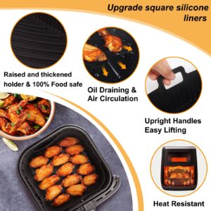 BYKITCHEN 9 Inch Square Silicone Air Fryer Liners for 6 to 8QT, Set of 2, Reusable Silicone Air Fryer Tray Insert, Air Fryer Accessories for Corsori 6QT, Ninja Air Fryer Pro XL 6.5QT, Gourmia & More