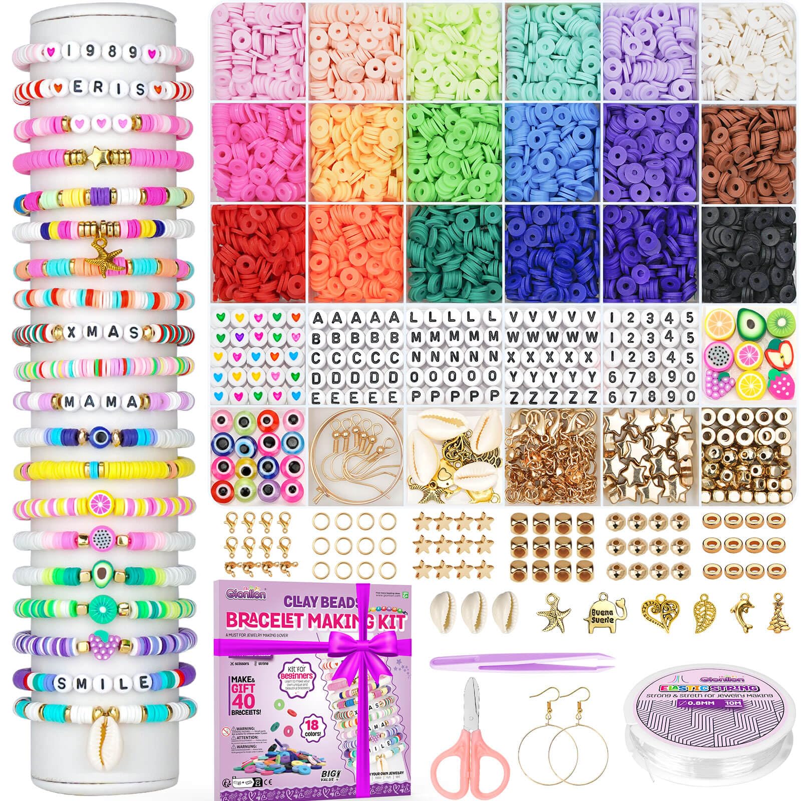 Gionlion Friendship Bracelet Kit Concert Bracelets Merch, 5200 Pcs Clay Beads Bracelet Making Kit for Beginner, DIY Arts and Crafts Teen Girl Gifts Toys for Ages 6-13