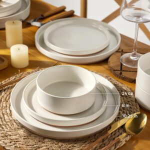 AmorArc Ceramic Dinnerware Set for 4 | Speckled Stoneware Plates and Bowls with unglazed terracotta | Scratch Resistant, Dishwasher & Microwave Safe Dishes Sets- 12-Pcs Beige