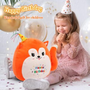 Easfan 12’’ Birthday Fox Plush Pillow Soft Fox Plush Toy Cute Fox Stuffed Animal Home Room Decoration Birthday Gifts for Kids Adults, Orange