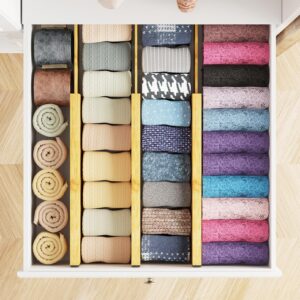 SpaceAid Bamboo Dresser Drawer Dividers 6 Pack, 4.65“ High Adjustable 12.5“-17” Drawer Organizers, Expandable Organization for Clothing, Clothes, Dressers, Natural