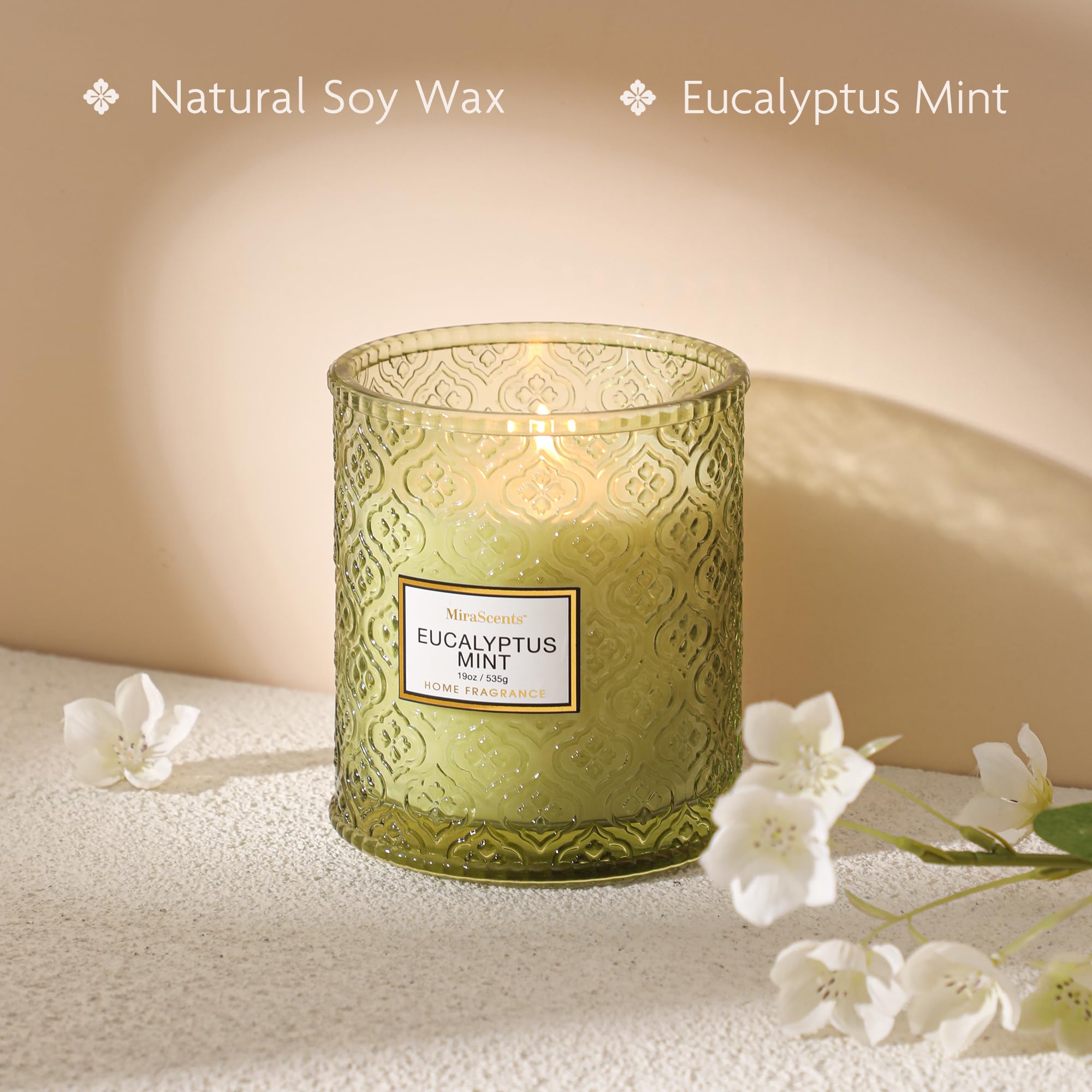 Eucalyptus Mint Scented Candles, Large Natural Soy Candle, 88 Hours Burning Time, Decorative Candles in Glass, Aromatherapy Candle Gift for Women, 19oz