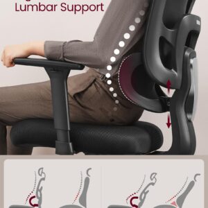 VASAGLE Ergonomic Office Chair, High Back Desk Chair, Mesh Computer Chair with Height Adjustable Lumbar Support, Adjustable 3D Headrest and Armrests, for Home Office, Ink Black UOBN070B21