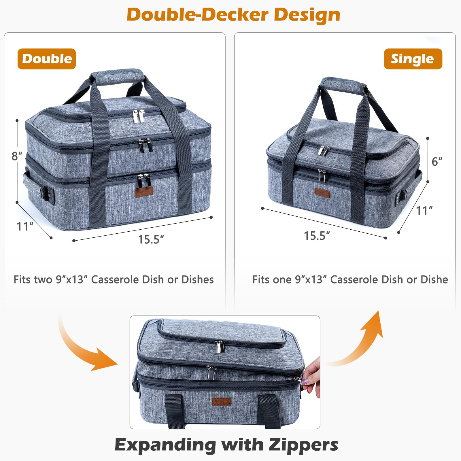 BAGSPRITE Expandable Insulated Casserole Carrier for Hot or Cold Food, Casserole Dish Carrying Case,Thermal Lasanga Lugger Tote for Pockluck, Parties, Picnic, Fits 9" x 13" Baking Dish, Fancy Panz