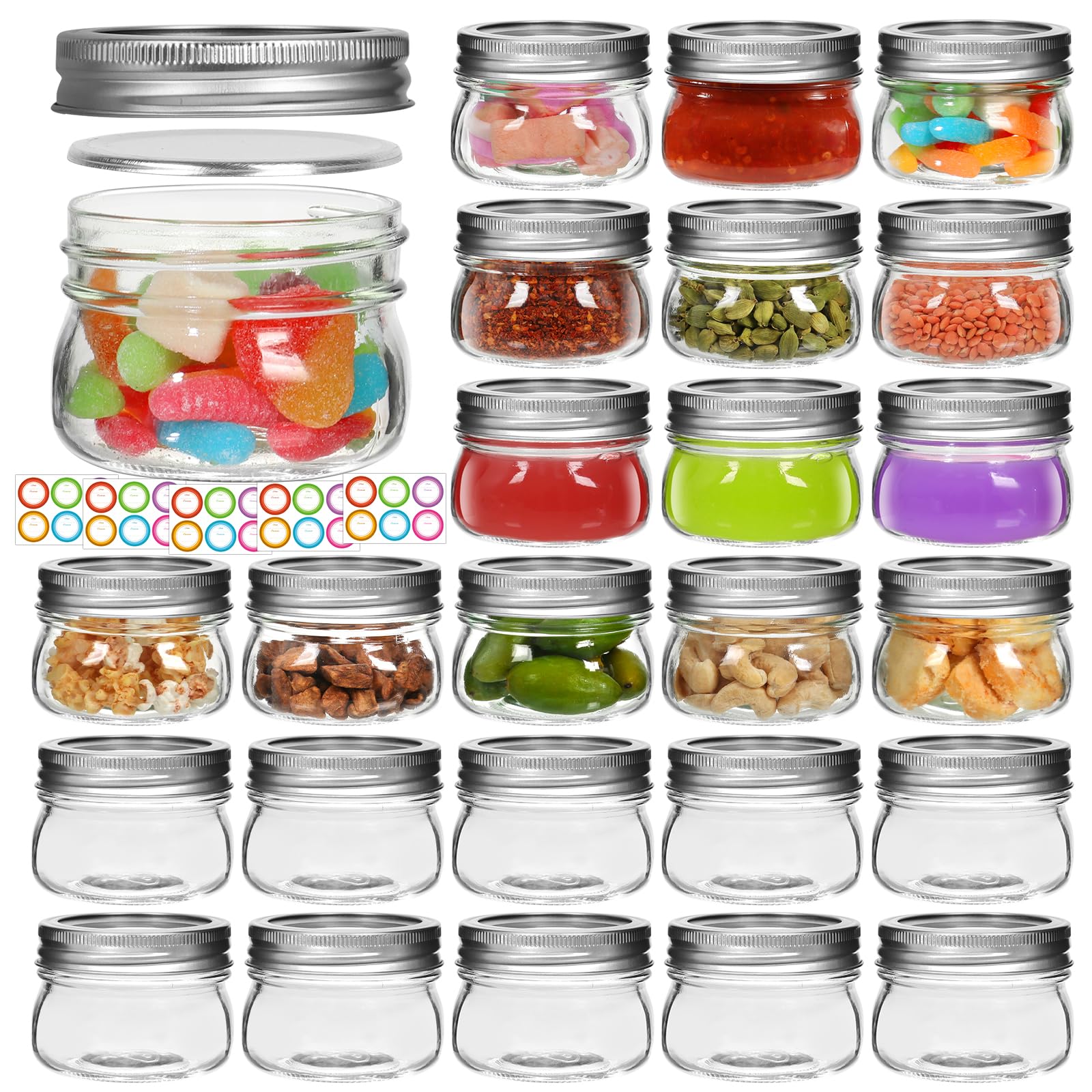 AuroTrends 4 oz Mason Jars with Lids 24Pack, Small Mason Jars 4 oz- Small Glass Jars with Lids 4 oz for Canning and Salad Dressing Container to Go (4fl.oz/Set of 24)