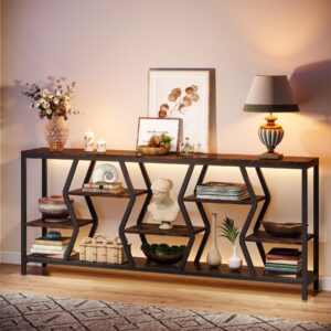 Tribesigns 70.9 Inches Sofa Console Table with 4 Tier Wood Storage Shelves, Industrial Extra Long Narrow Entryway Accent Tables for Hallway, Living Room, Foyer (Rustic Brown)