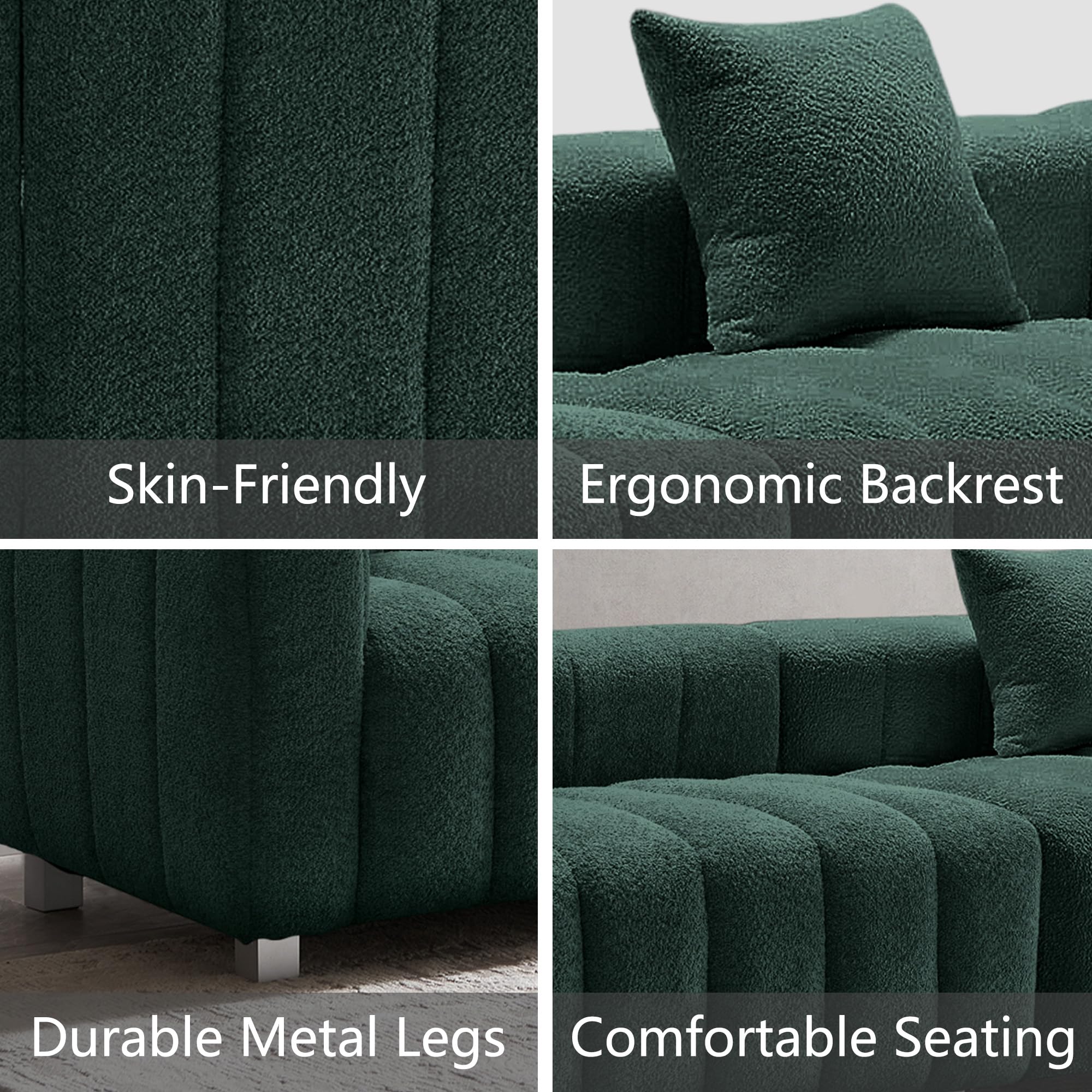 RXRRXY 87.4" Modern 3 Seater Sofa Couch for Living Room, Mid Century Fluffy Couches with Solid Wood Frame and 6 Legs for Bedroom, Apartment, Weight Capacity 750 LBS (Green)