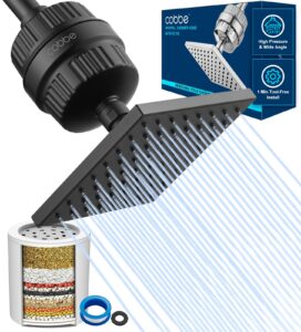 cobbe high pressure filtered shower head combo, rain shower head with 20 stage shower head filter for hard water - adjustable replacement remove chlorine and harmful substances, matte black